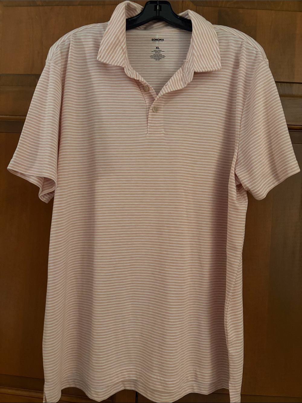 Sonoma Men's Pale Pink & White Striped Polo